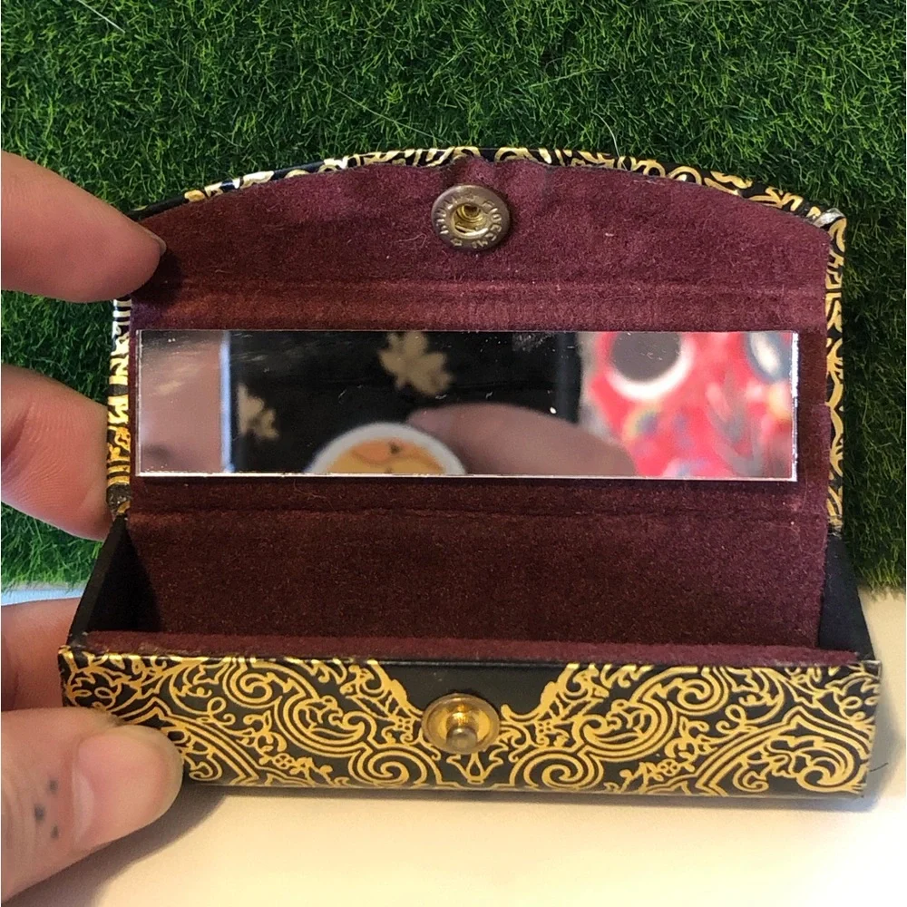 Vtg Black/Gold Regal Filigree Lipstick Hardcase w/ Interior Mirror
